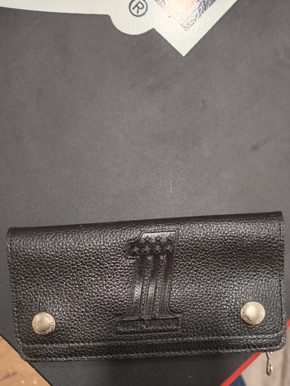 Black Leather Wallet with Embossed '1' Logo
